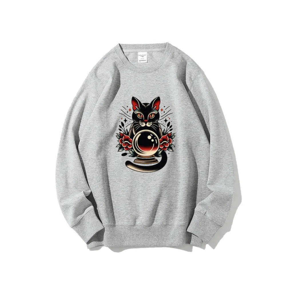 Women Ball Black Cat Graphic Sweatshirts