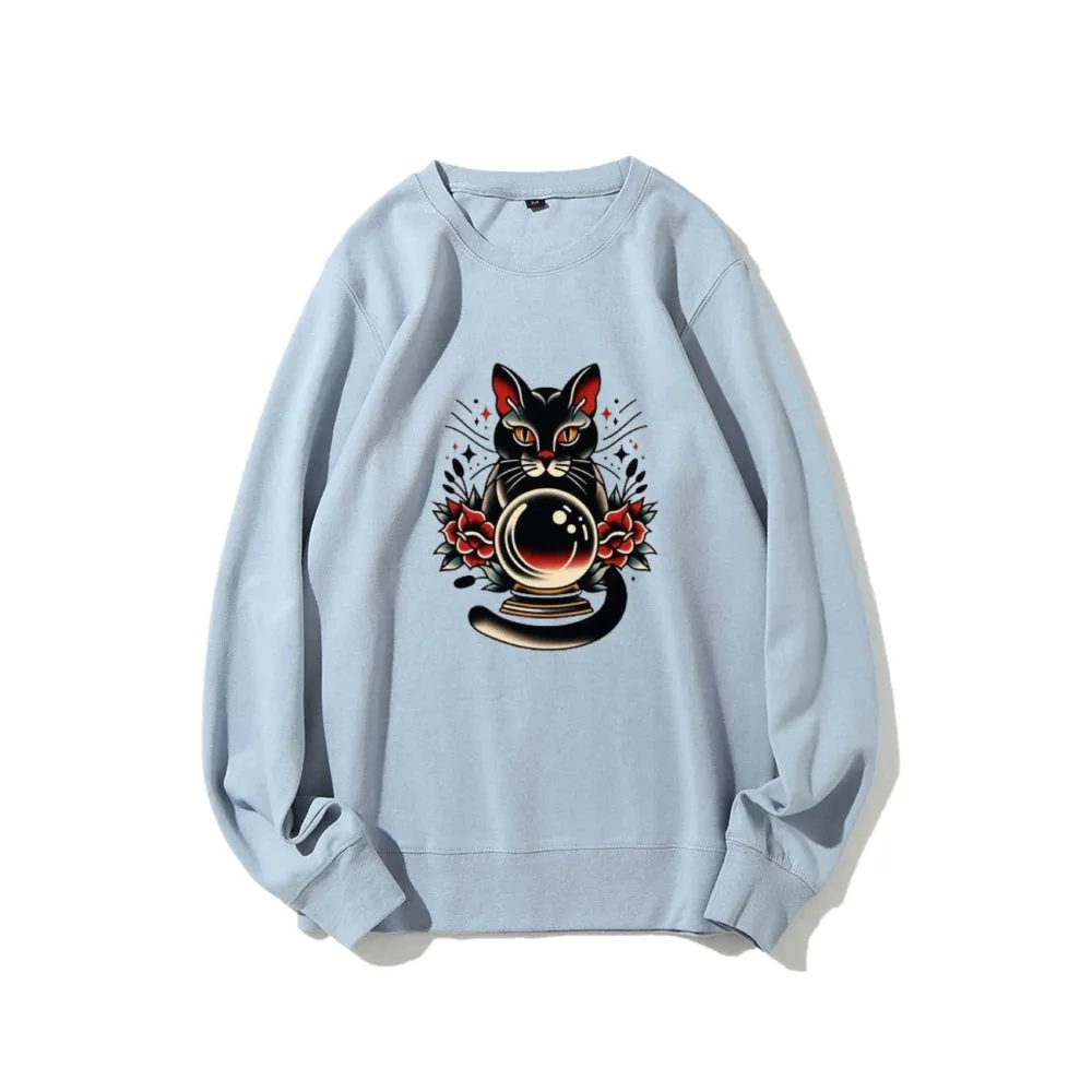 Women Ball Black Cat Graphic Sweatshirts