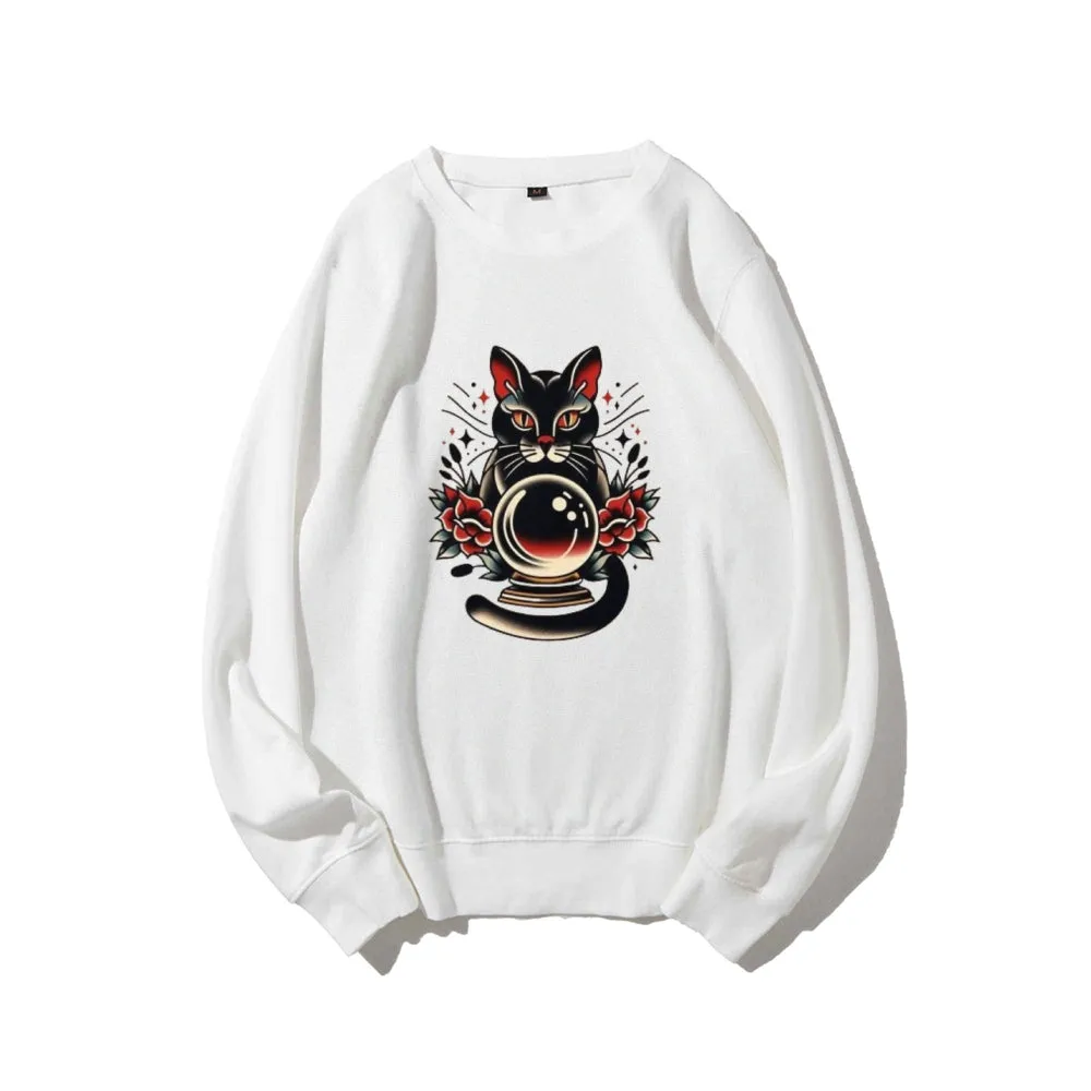 Women Ball Black Cat Graphic Sweatshirts