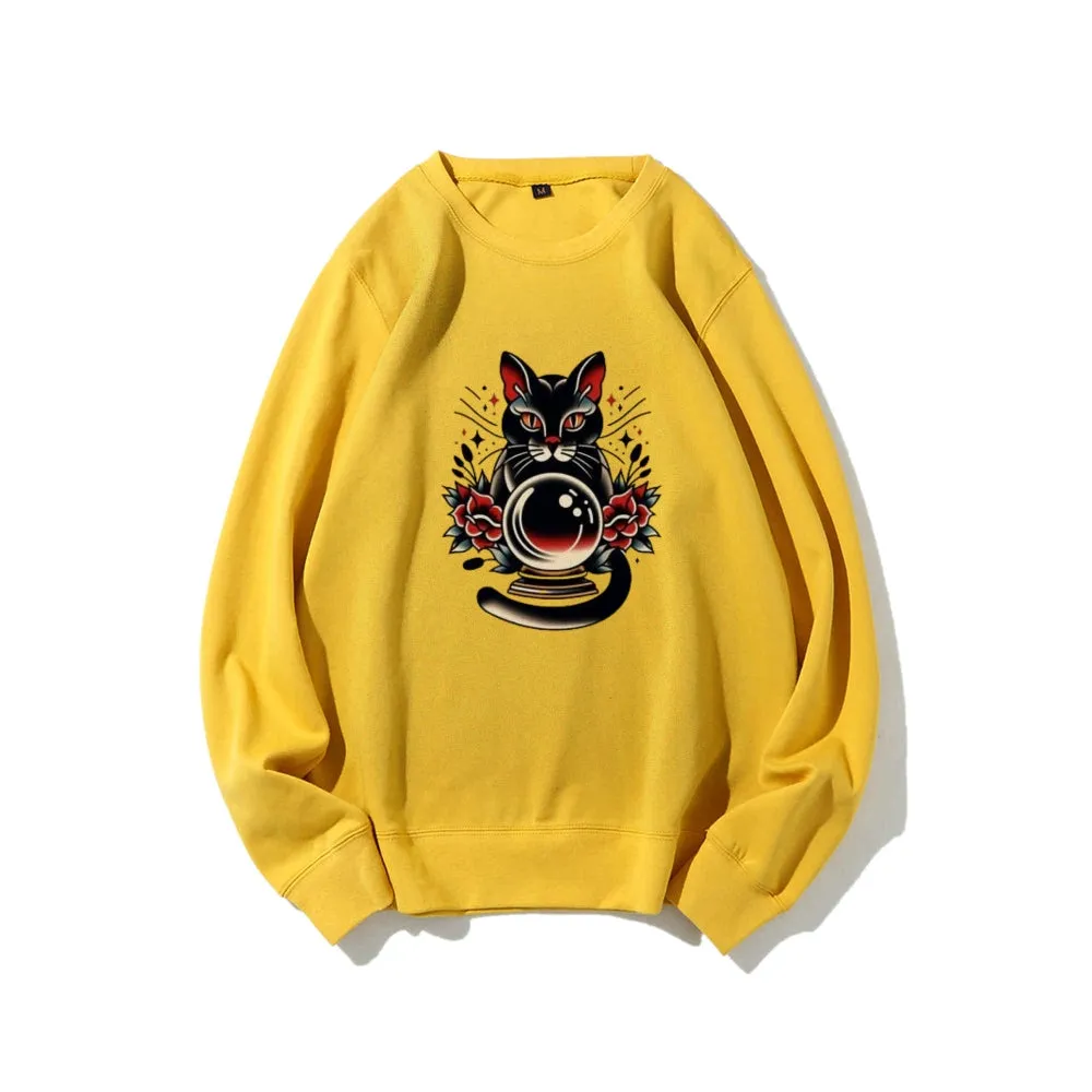 Women Ball Black Cat Graphic Sweatshirts