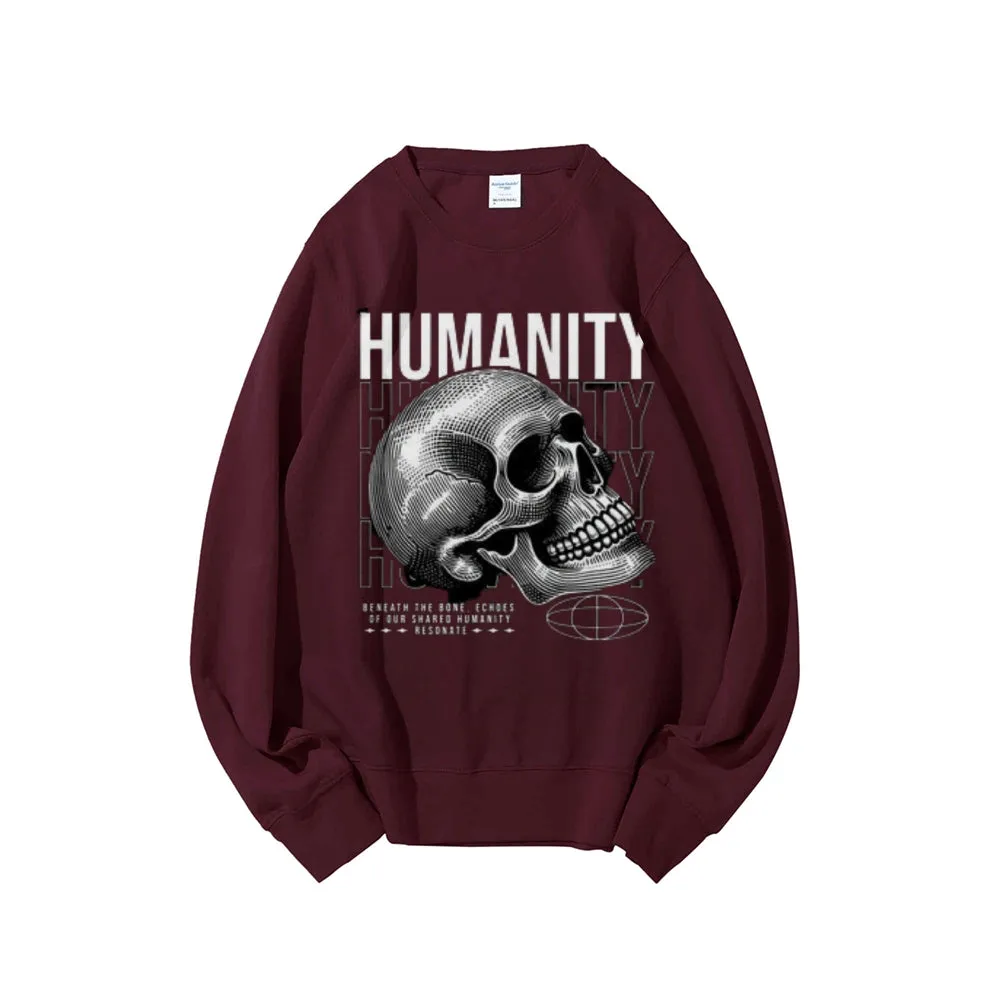 Women Vintage Humanity Skull Graphic Sweatshirts