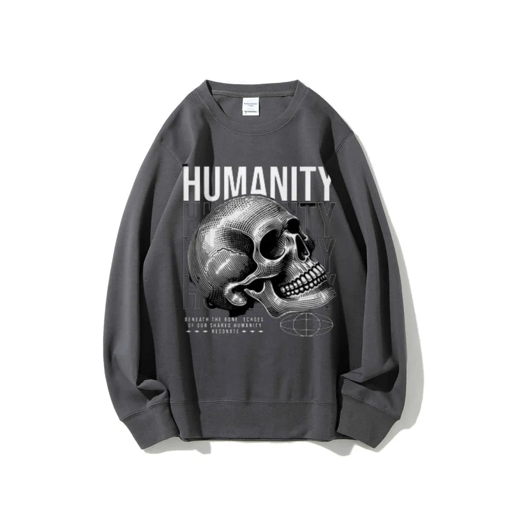 Women Vintage Humanity Skull Graphic Sweatshirts