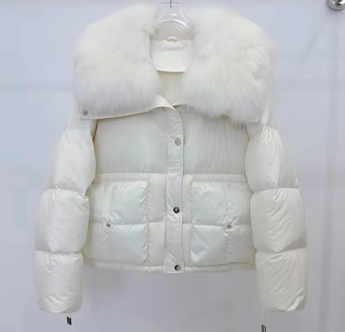 Women's Plus Size Down Jacket with Real Fur