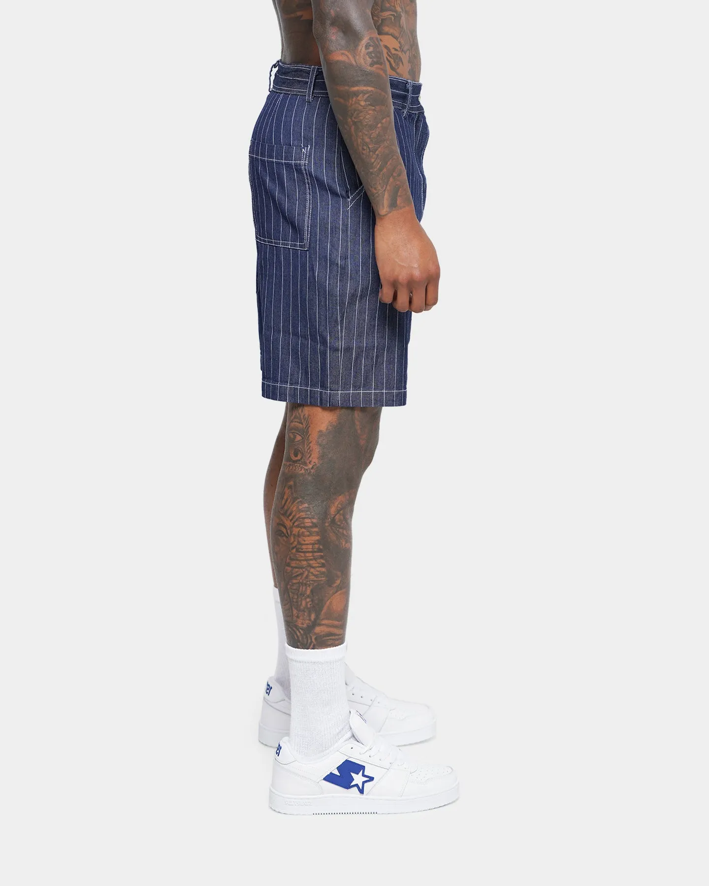 XXIII Maddox Pinstripe Worker Shorts Blue