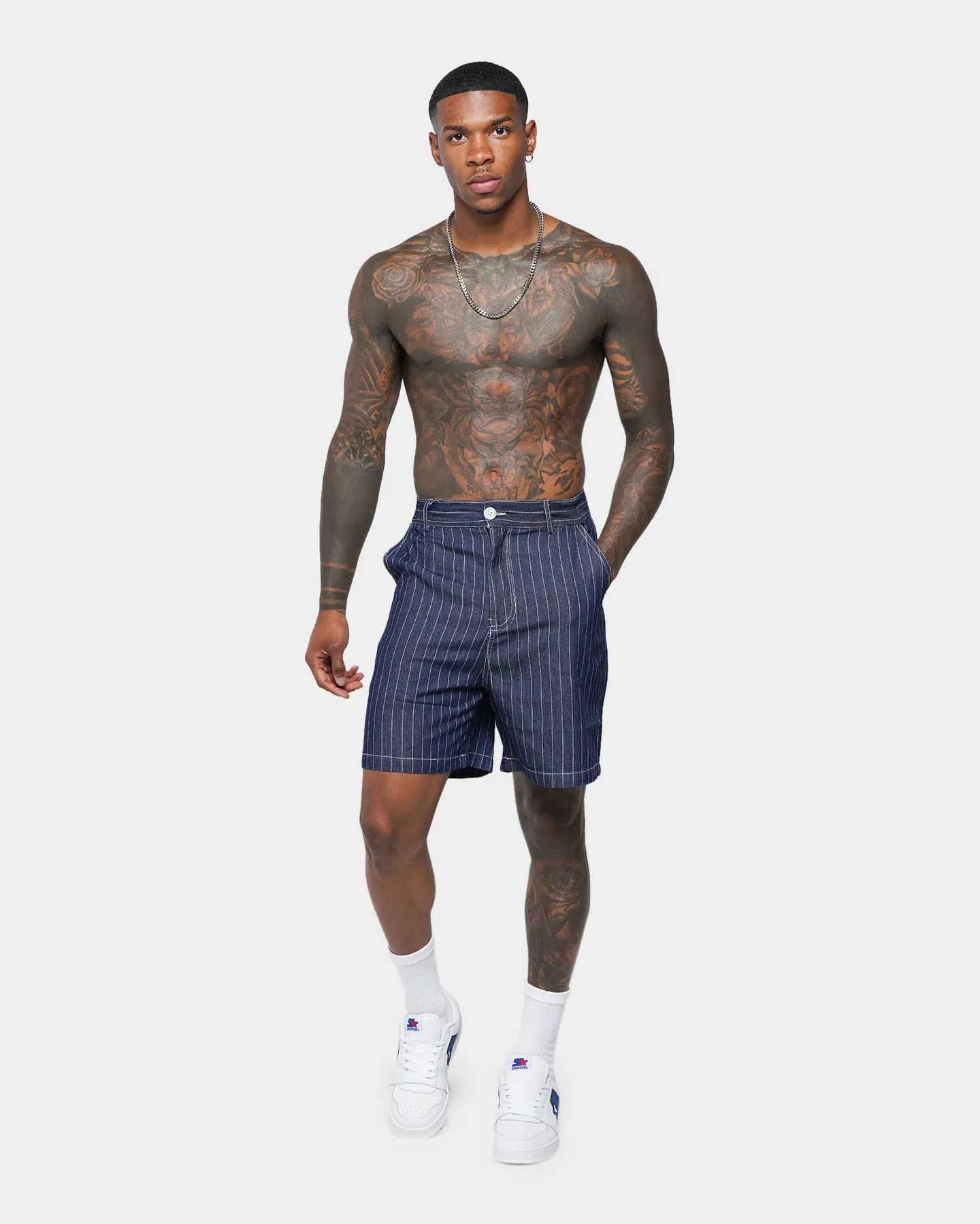 XXIII Maddox Pinstripe Worker Shorts Blue