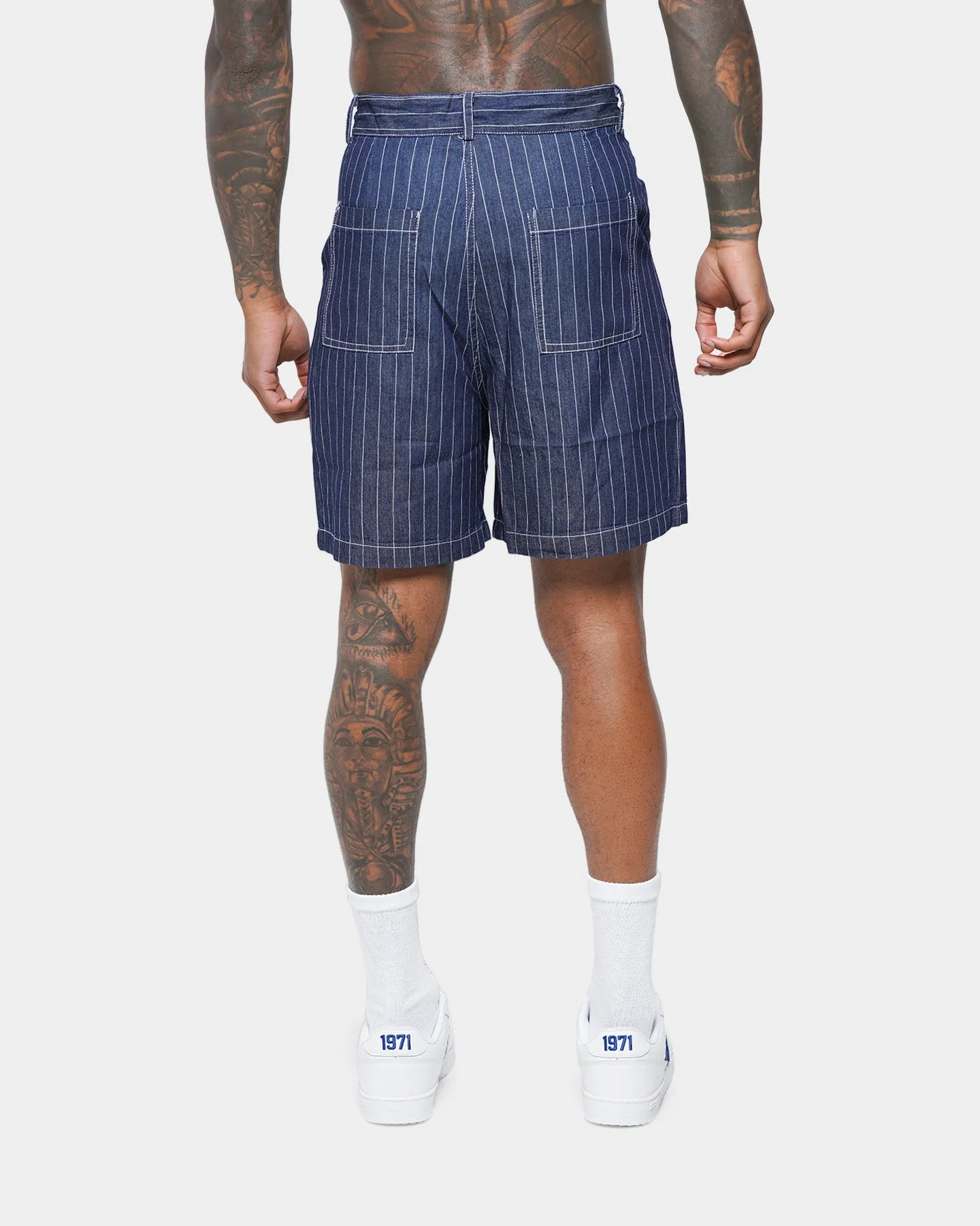 XXIII Maddox Pinstripe Worker Shorts Blue