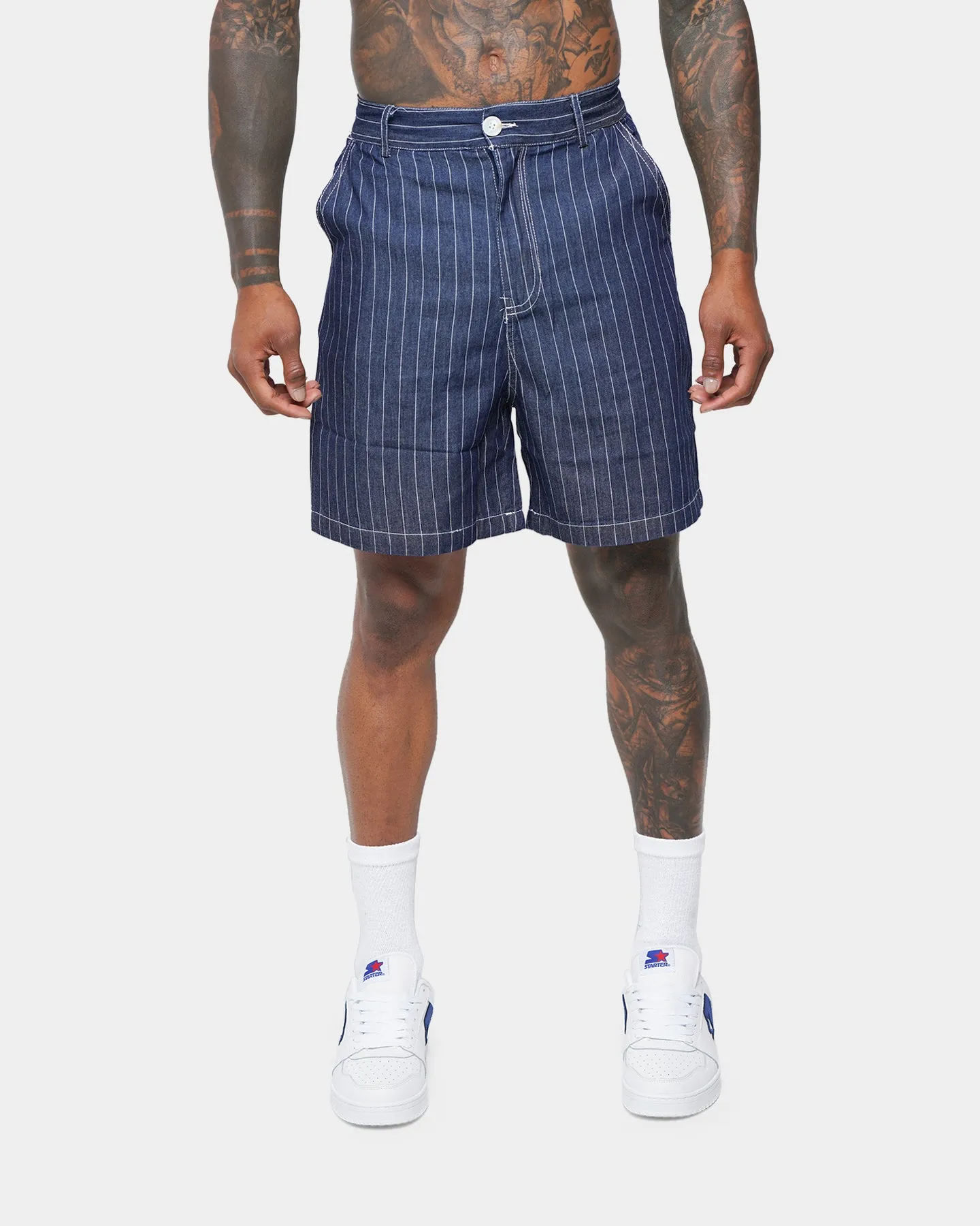 XXIII Maddox Pinstripe Worker Shorts Blue