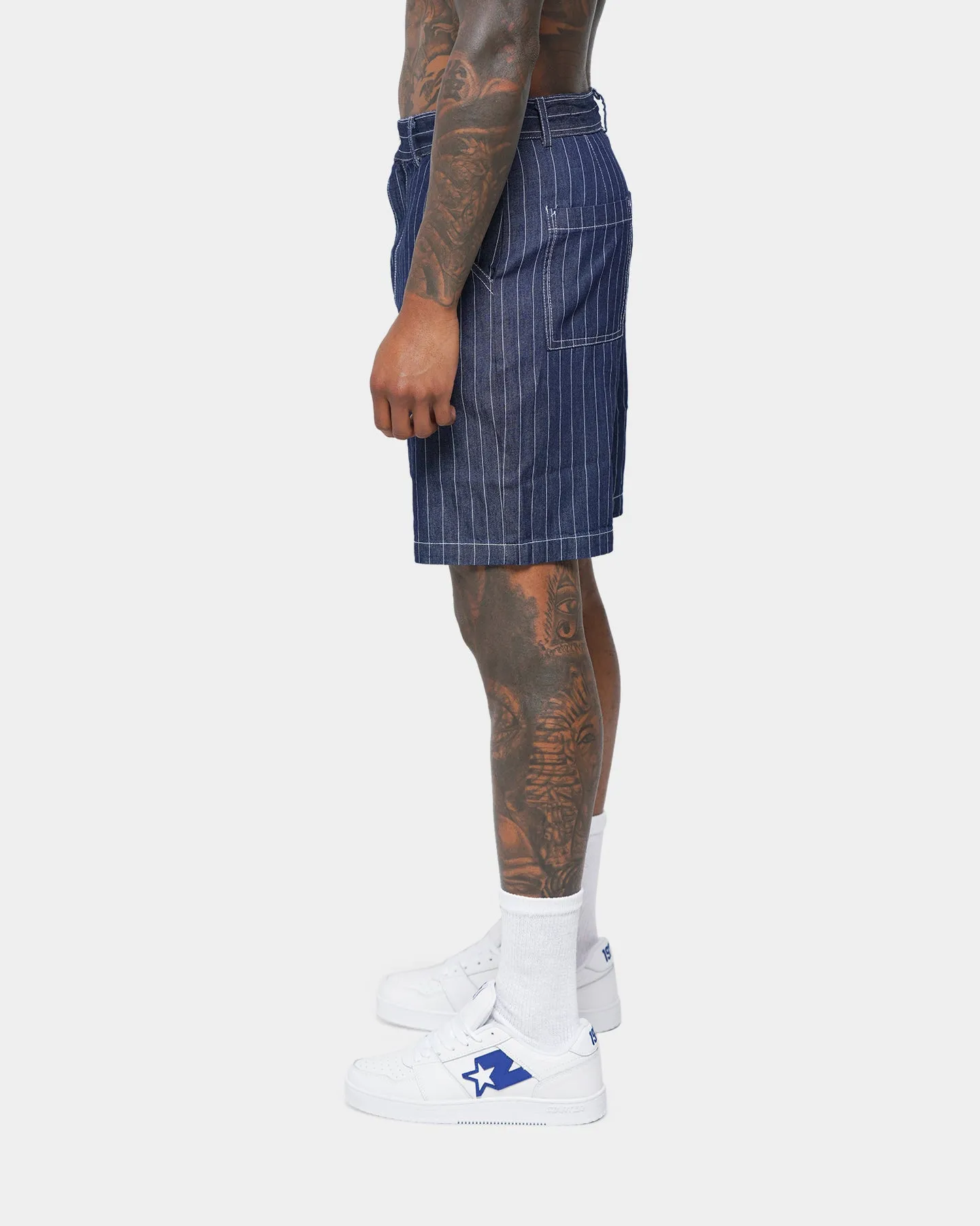 XXIII Maddox Pinstripe Worker Shorts Blue