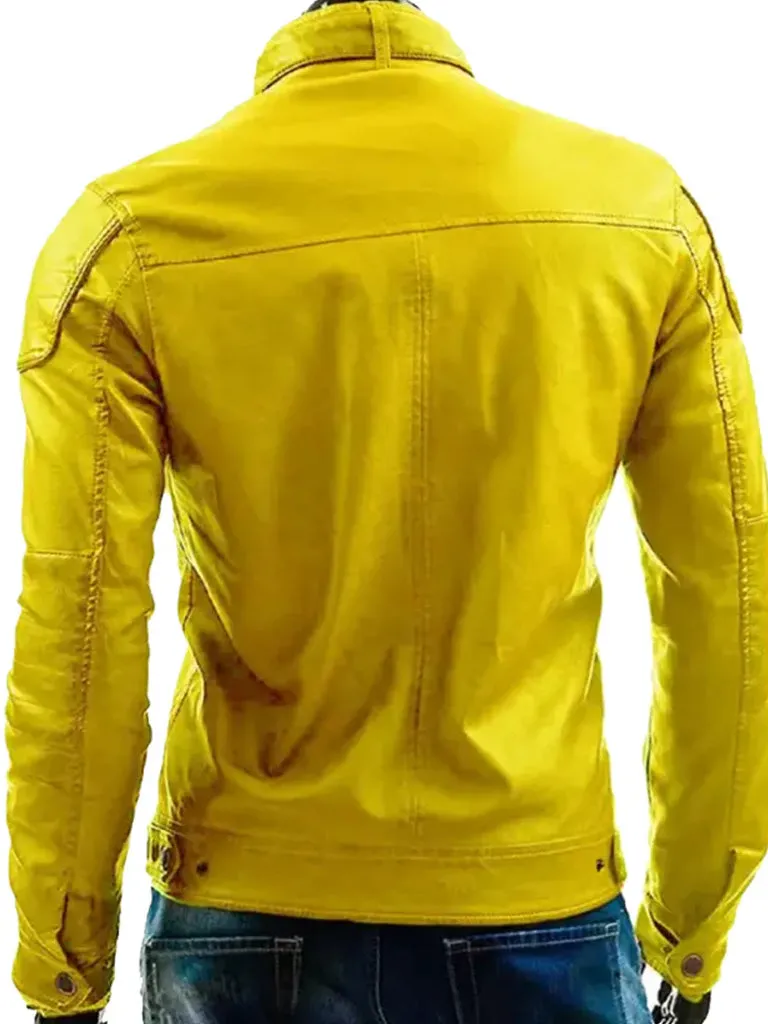 Yellow Biker Style Real Leather Jacket